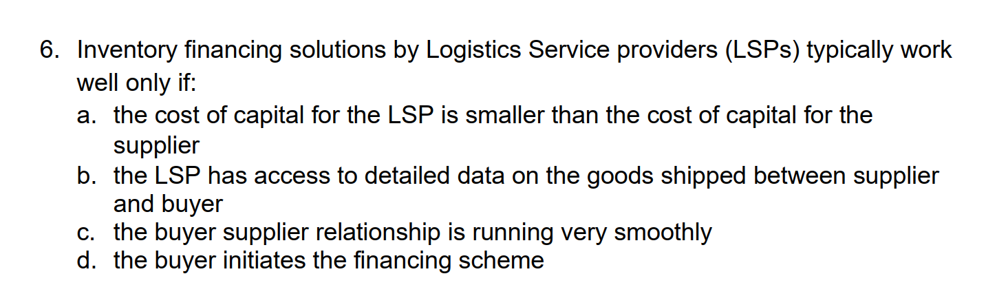 6 . Inventory financing solutions by Logistics