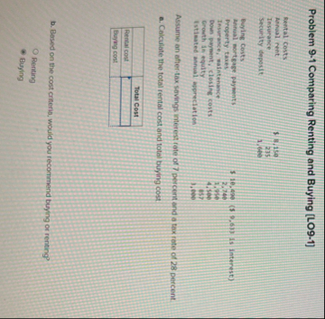 Problem 9 - 1 Comparing Renting and Buying [ LO 9