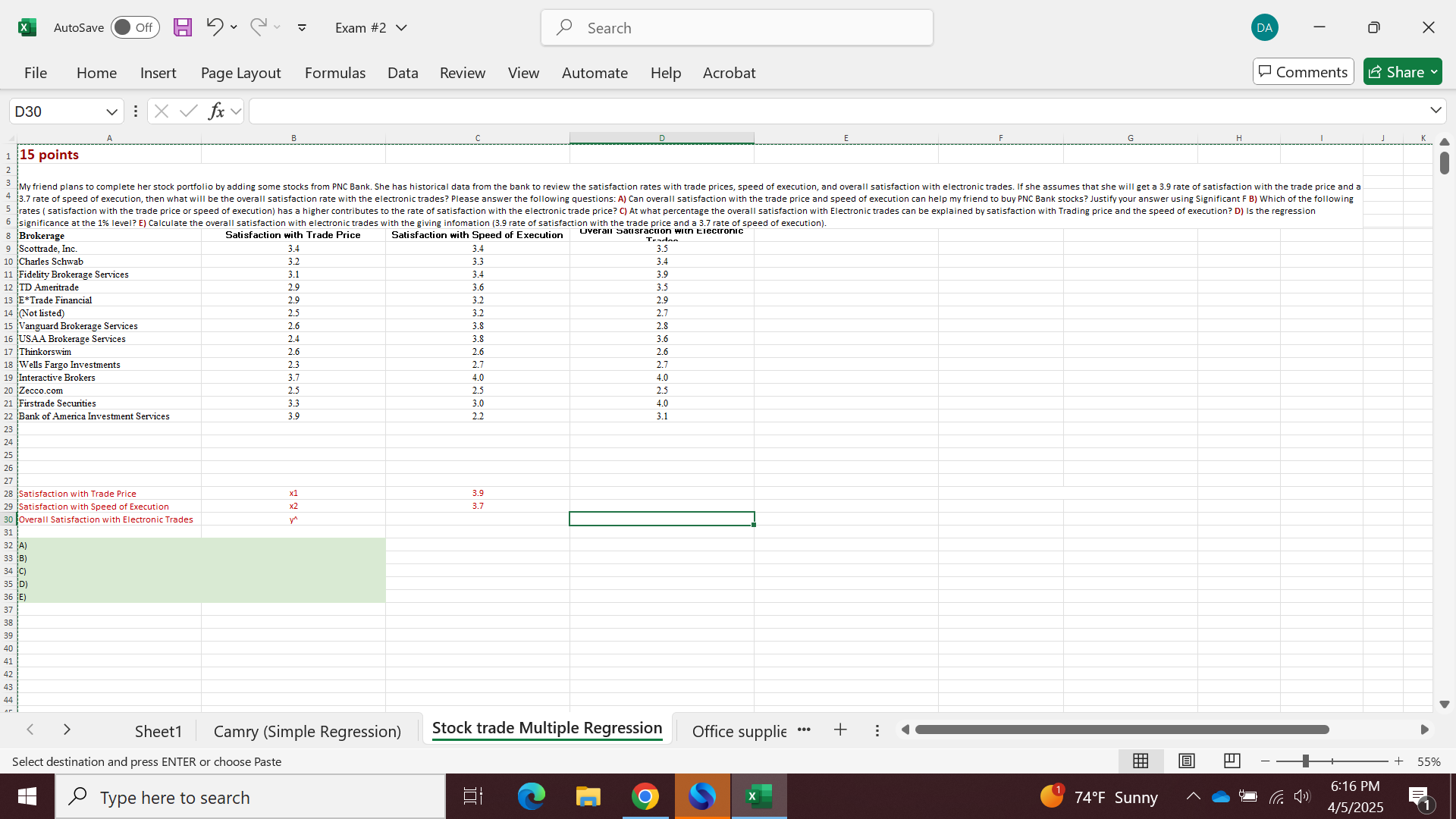 1 5 points significance at the 1 % level? E )