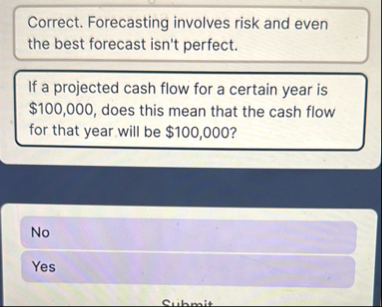 Correct. Forecasting involves risk and even the