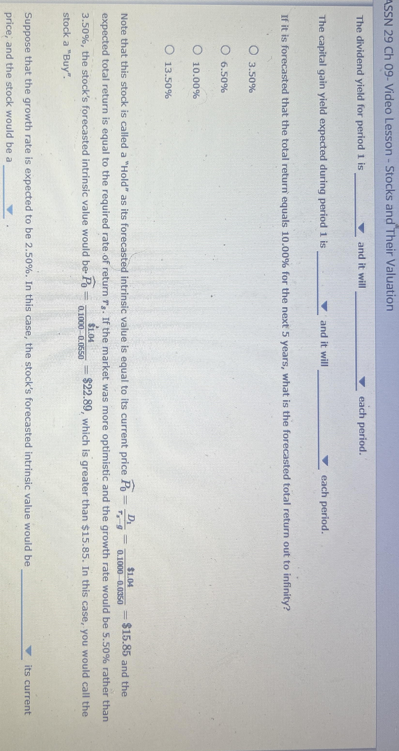 ASSN 2 9 Ch 0 9 - Video Lesson - Stocks and Their