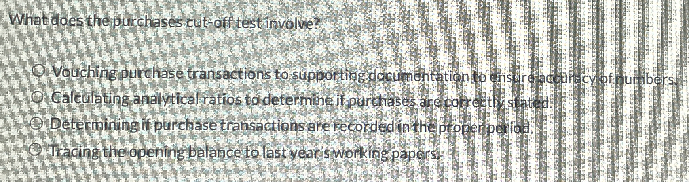 What does the purchases cut - off test involve?