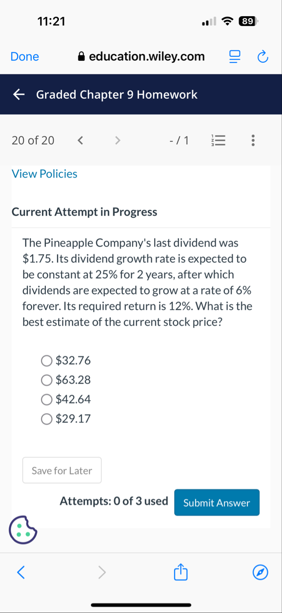 1 1 : 2 1 8 9 Done education.wiley.com Graded