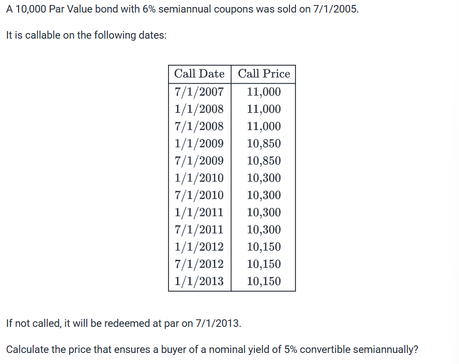 A 1 0 , 0 0 0 Par Value bond with \ ( 6 \ % \ )