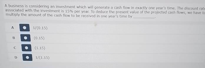 A business is considering an investment which