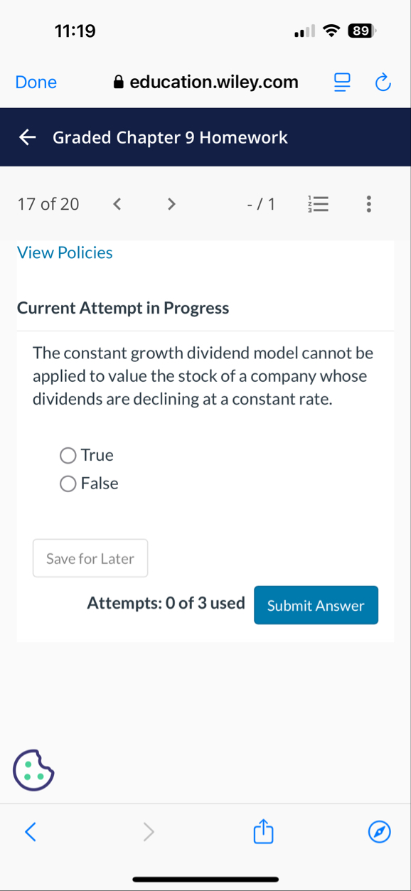 1 1 : 1 9 8 9 Done education.wiley.com Graded