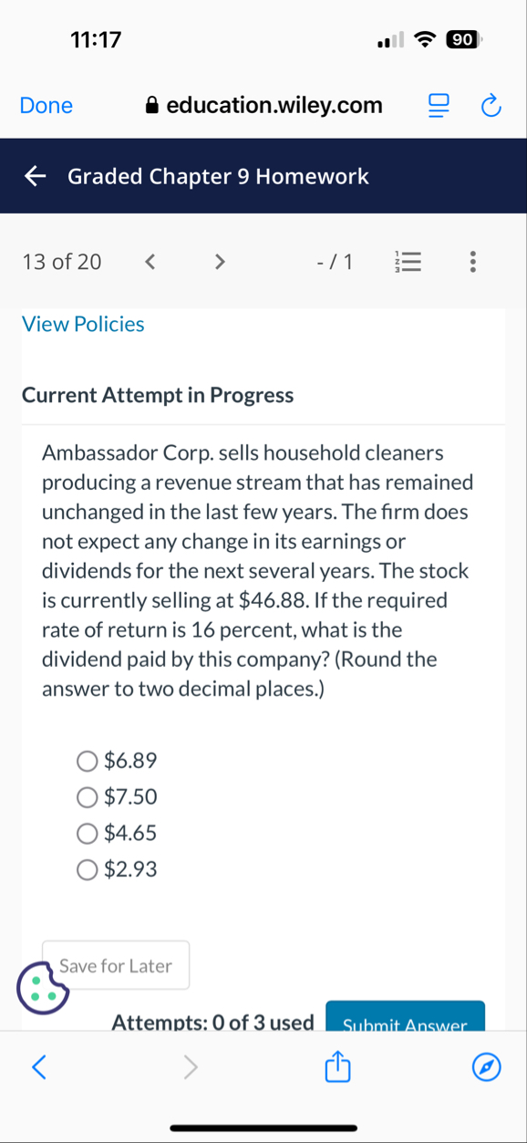 1 1 : 1 7 9 0 Done education.wiley.com Graded