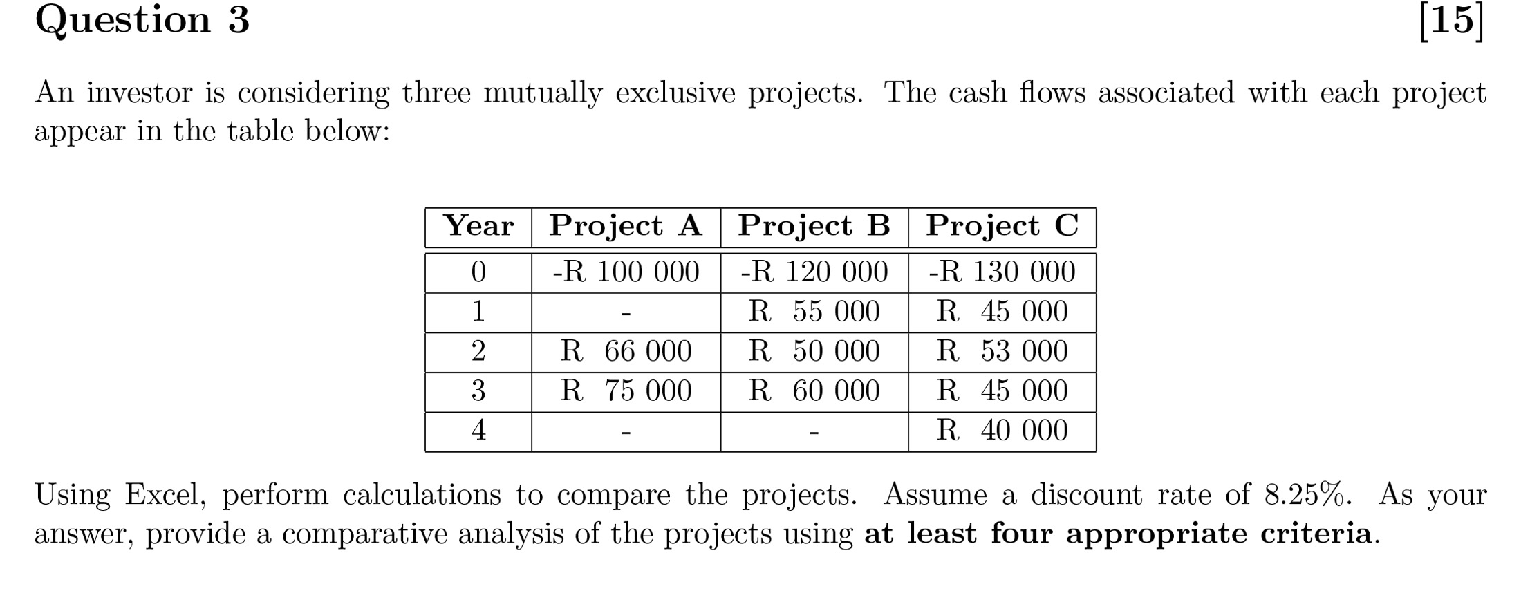Question 3 An investor is considering three