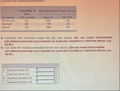 Consider the rollowing intormation: \ table [ [