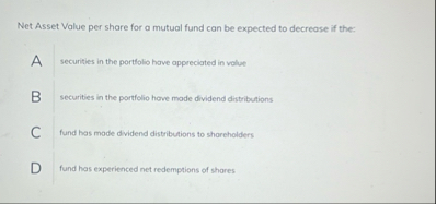 Net Asset Value per share for a mutual fund can