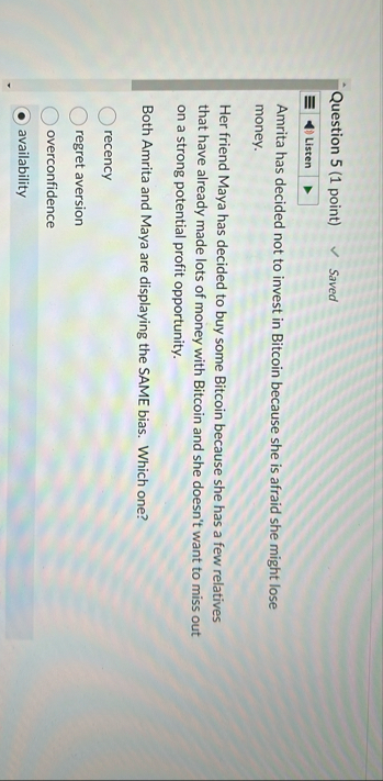 Question 5 ( 1 point ) Saved Listen Amrita has