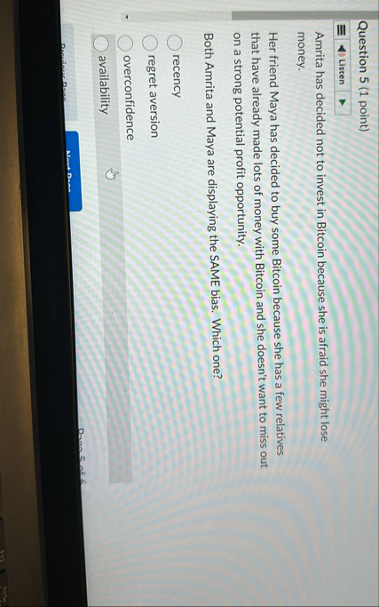 Question 5 ( 1 point ) Listen Amrita has decided