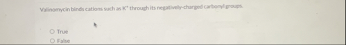 Valinomycin binds cations such as K through its