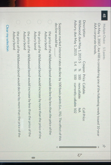 4 5 Multiple Choice 1 . 5 points On May 1 , 2 0 0