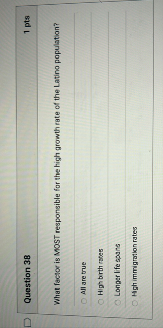 Question 3 8 1 pts What factor is MOST