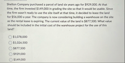 Shelton Company purchased a parcel of land six