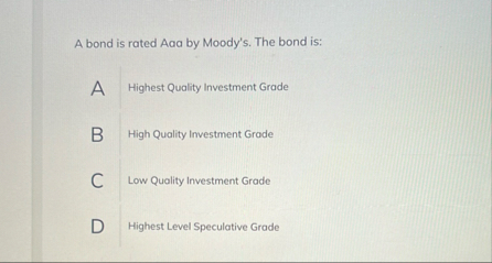 A bond is rated Aaa by Moody's. The bond is: A