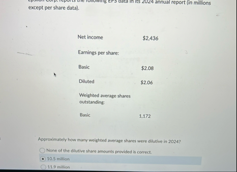 except per share data ) . oata in its 2 0 2 4