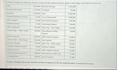For Harris Cempany, the folhewing selected
