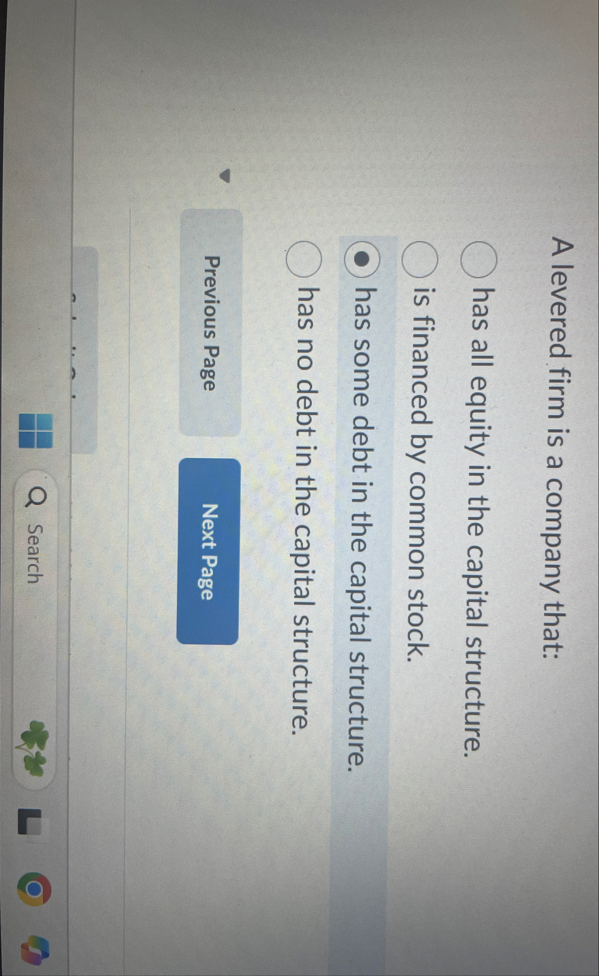 A levered firm is a company that: has all equity