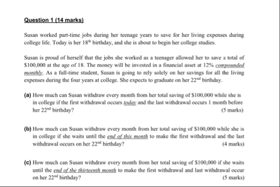 Question 1 ( 1 4 marks ) Susan worked part - time