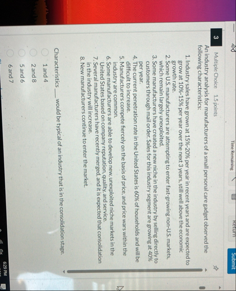 Time Remaining return Submit 3 Multiple Choice 1