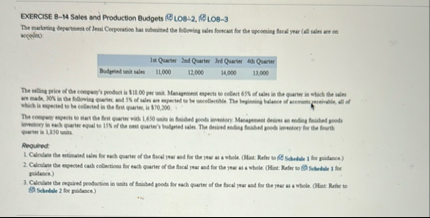 EXERCISE 8 - M Sales and Production Budgets LOe -