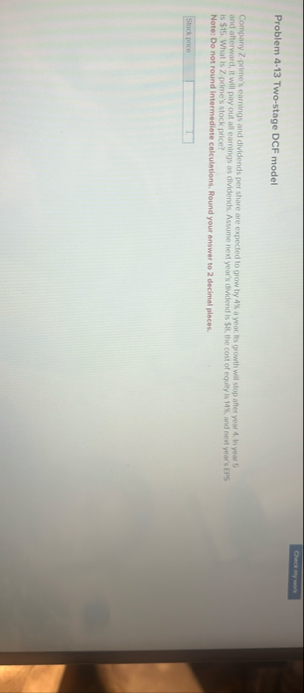 Problem 4 - 1 3 Two - stage DCF model Company 2 -