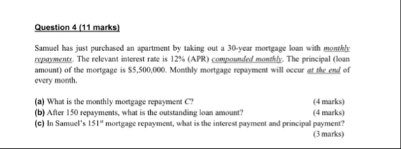 Question 4 ( 1 1 marks ) Samuel has just
