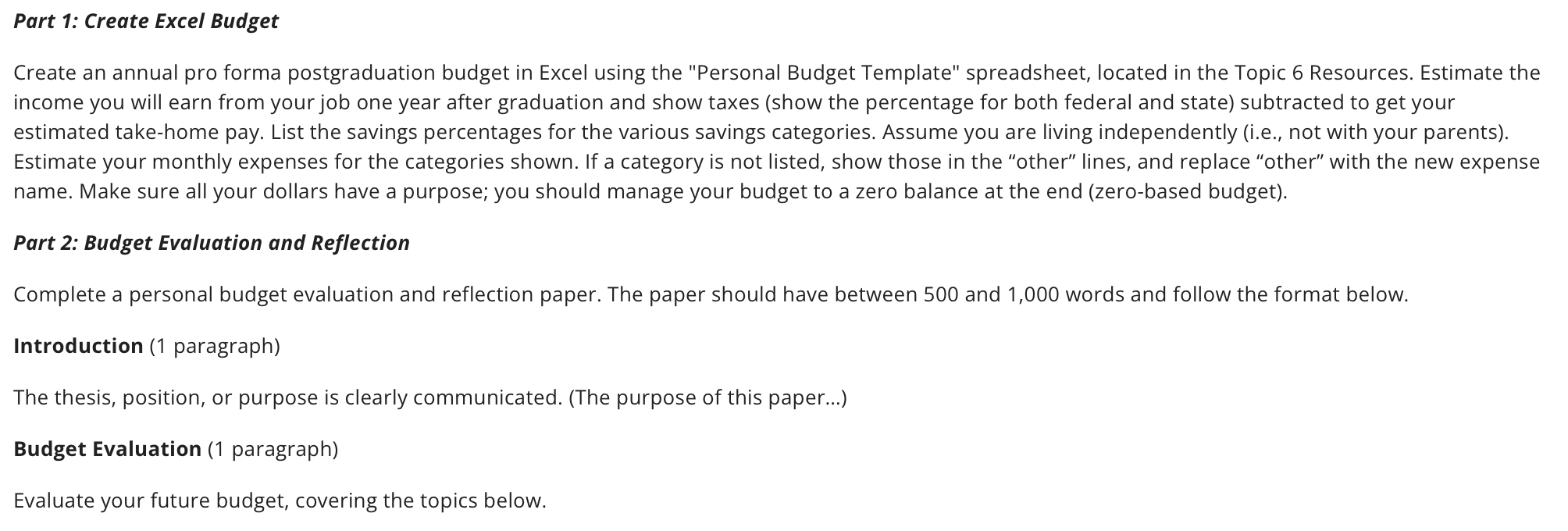 Part 1 : Create Excel Budget Create an annual pro