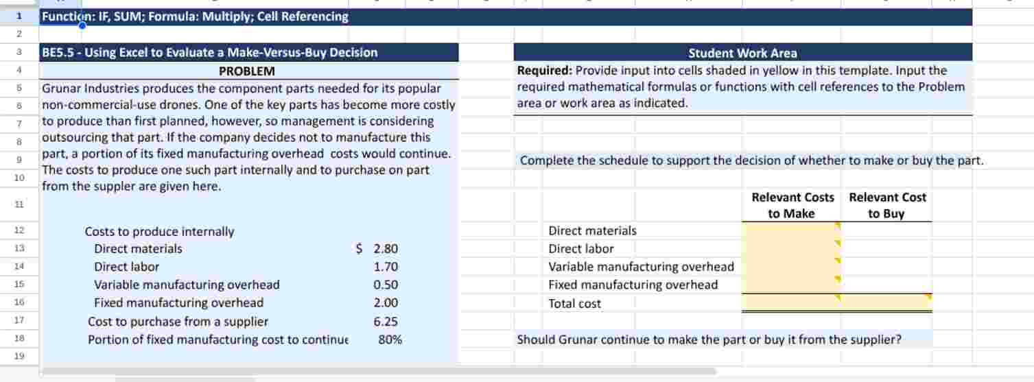 Function:If , SUM; Formula: Multiply; Cell