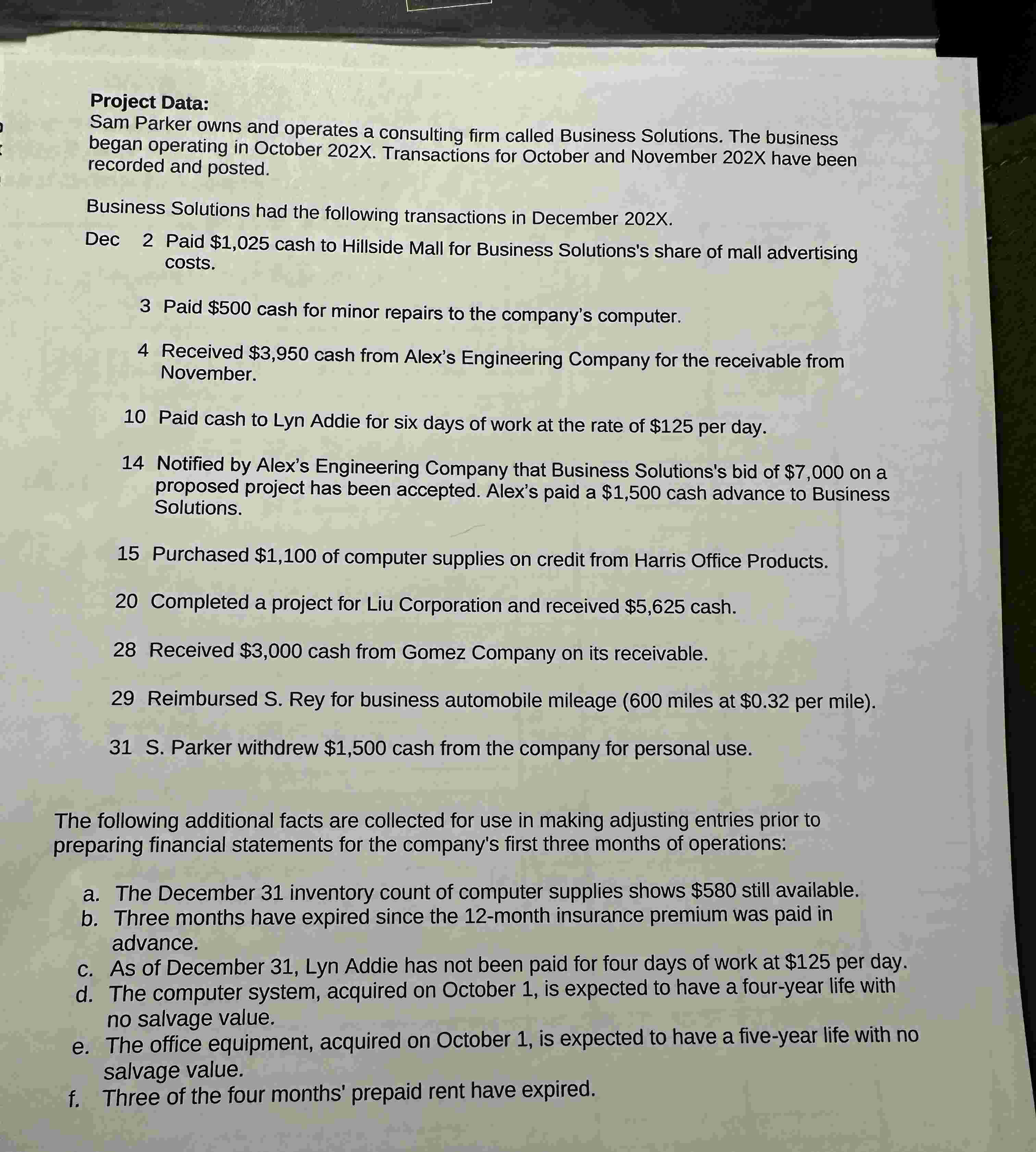 Could you help with the Closing Entries? Project