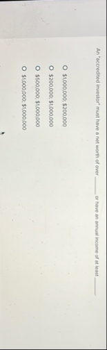 An "accredited investor" must have a net worth of