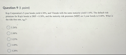 Question 9 ( 1 point ) Kop Corporation's 5 - year