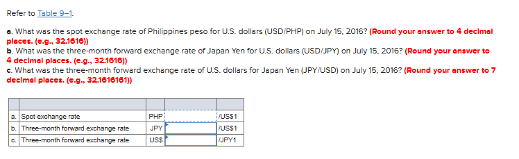 Refer to Table 9 - 1 . a . What was the spot