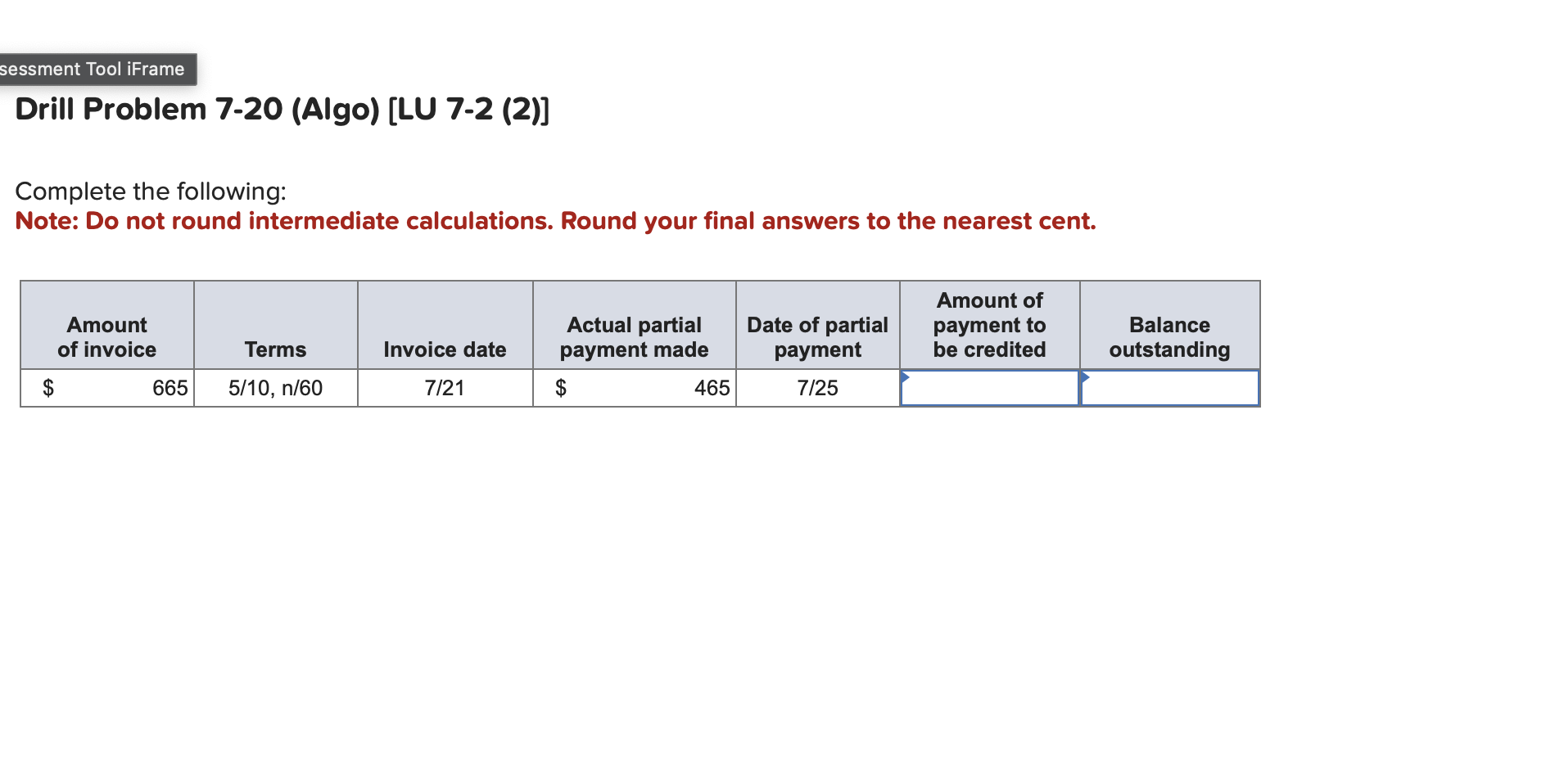 sessment Tool iFrame Drill Problem 7 - 2 0 ( Algo
