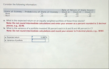 Consider the following information: \ table [ [