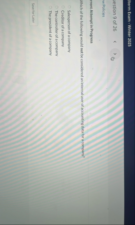 dterm Exam - Winter 2 0 2 5 lestion 9 of 2 6 W