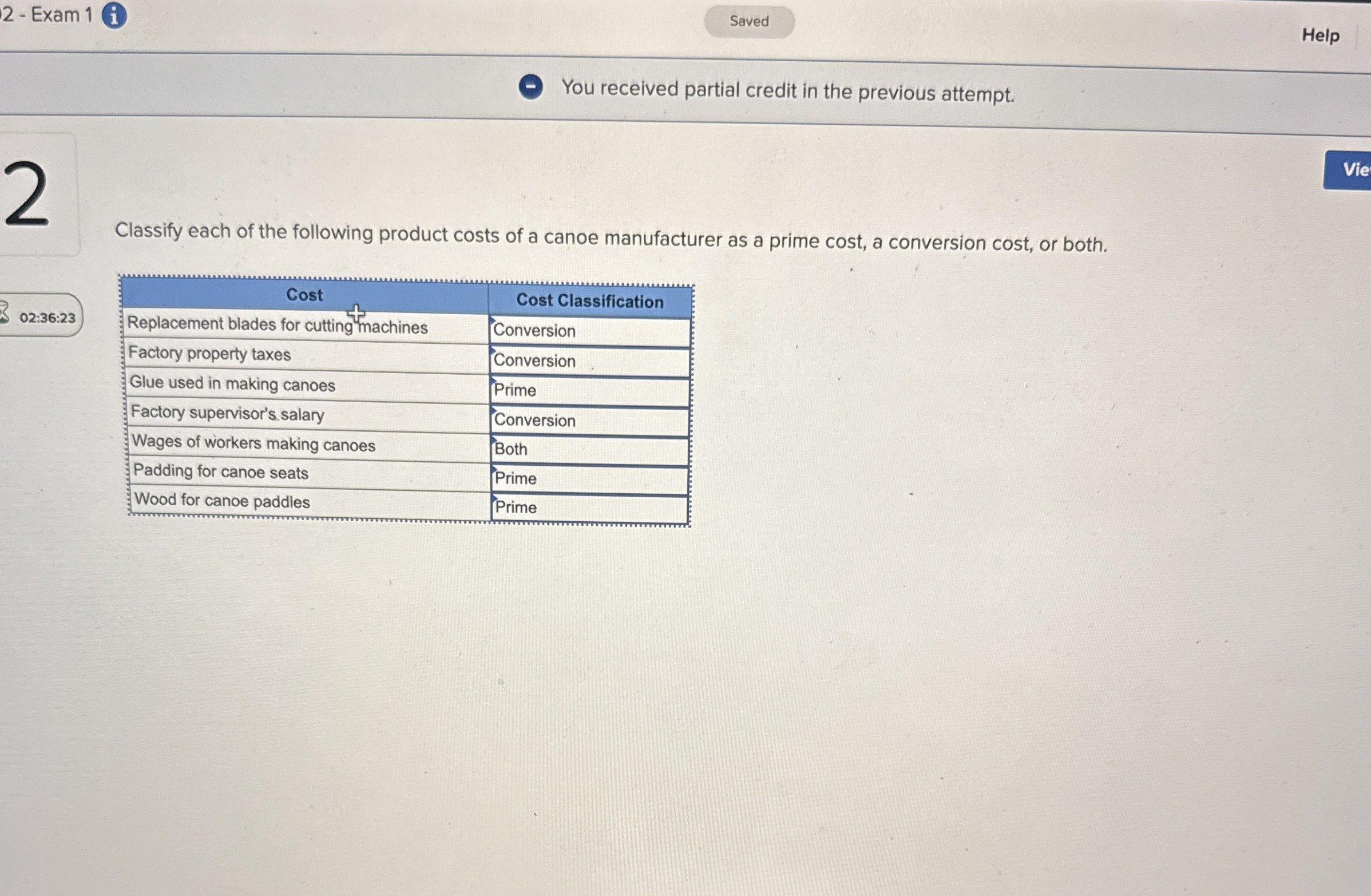 2 - Exam 1 i Help You received partial credit in