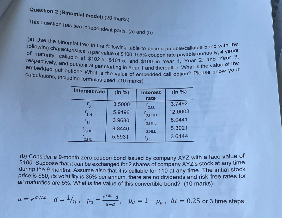 Question 2 ( Binomial model ) ( 2 0 marks ) This