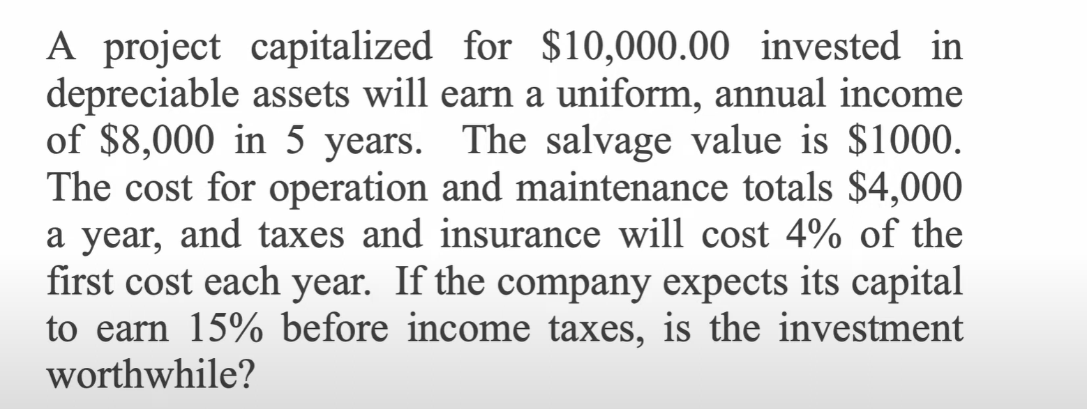 Here's the problem. Use simple payback method A