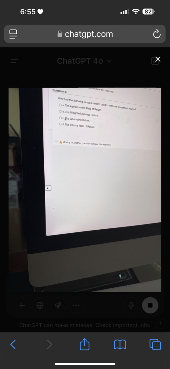 6 : 5 5 8 2 chatgpt.com ChatGPT 4 o Question 6