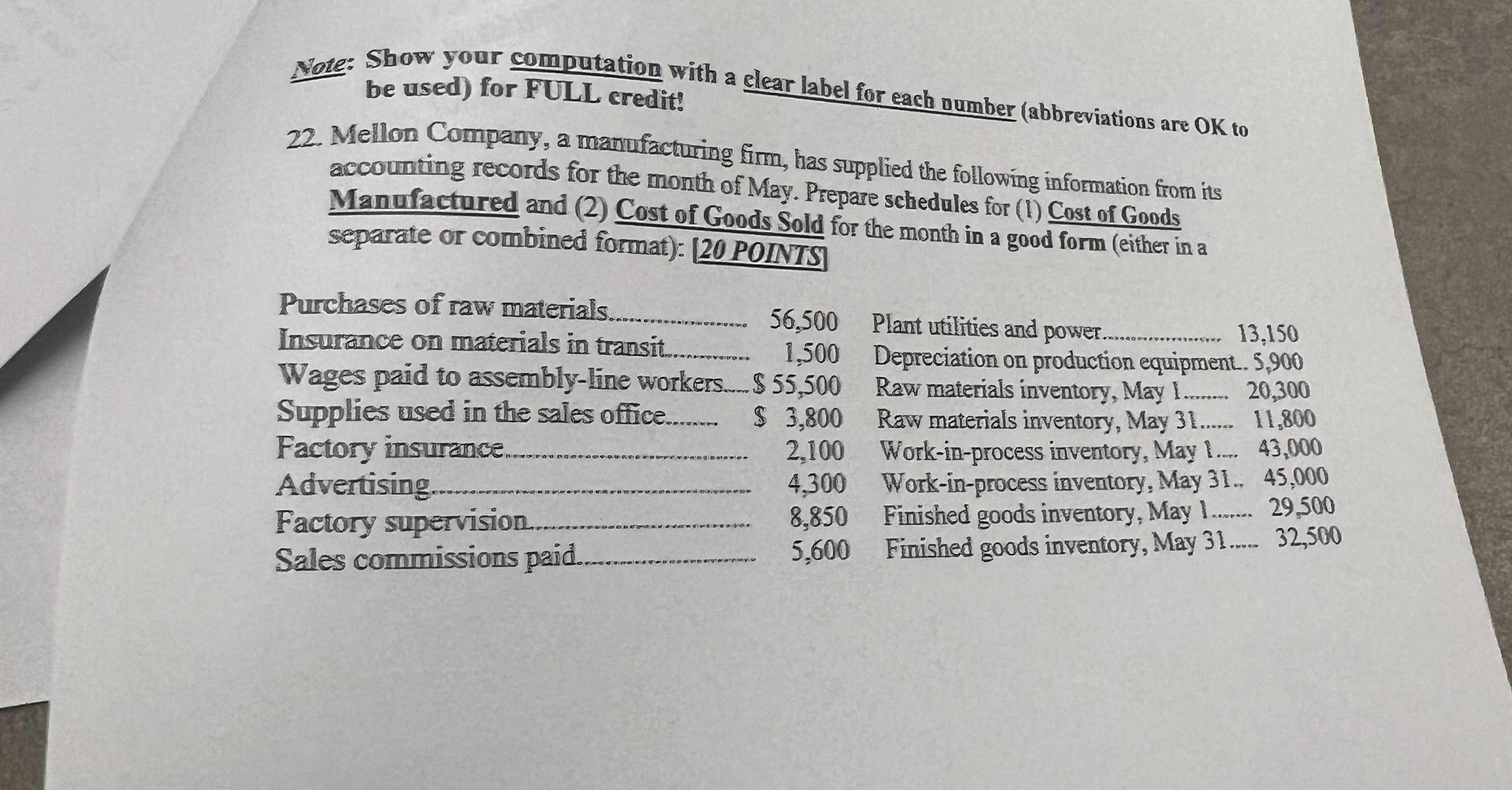 Not: Show your computation with a clear label for