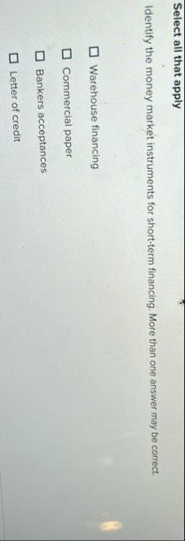 Select all that apply Identify the money market
