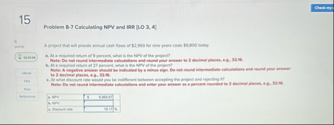 1 5 Problem 8 . 7 Calculating NPV and IRR [ LO 3