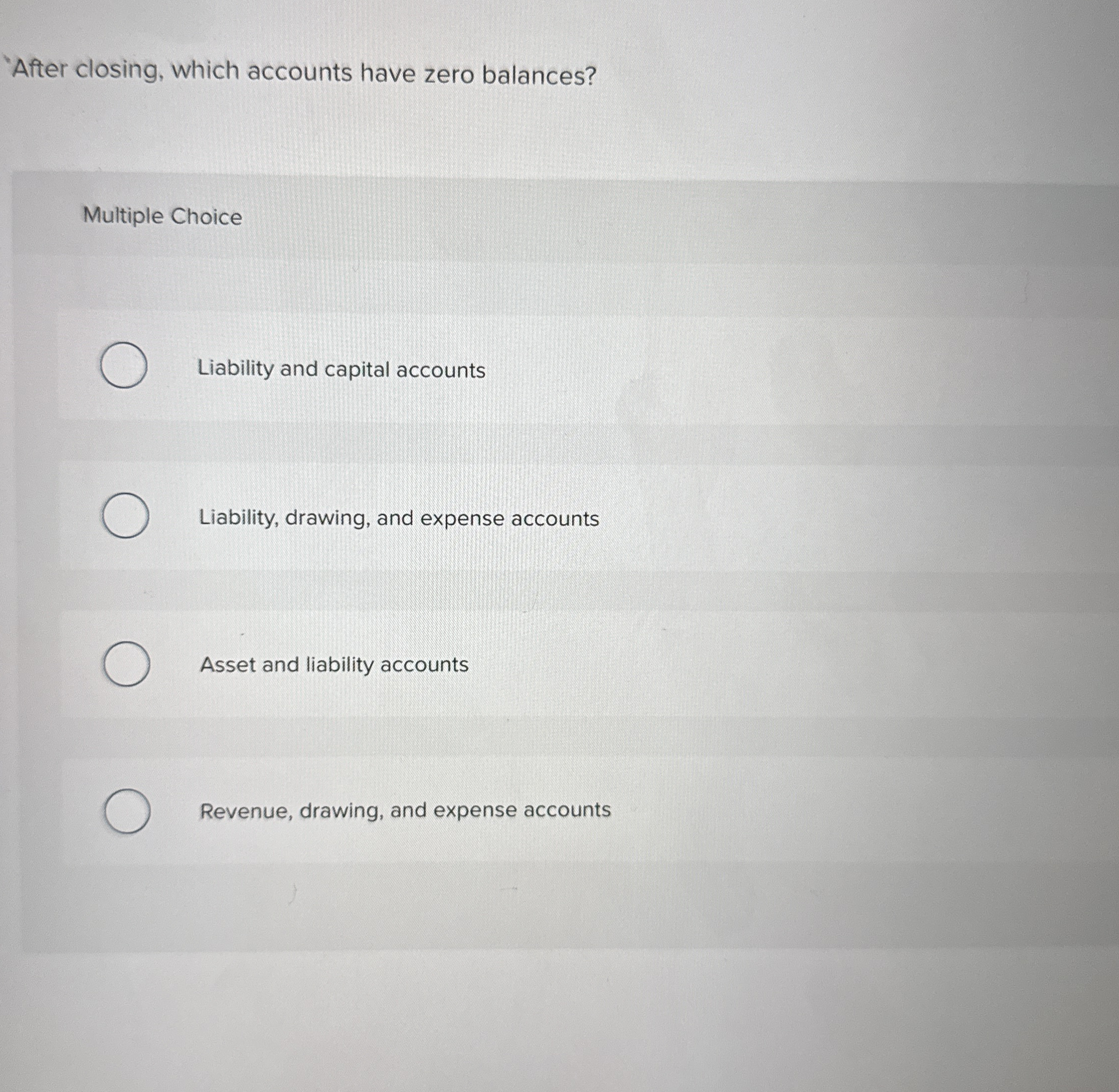 After closing, which accounts have zero balances?
