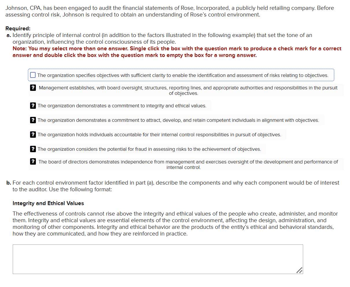 b . For each control environment factor