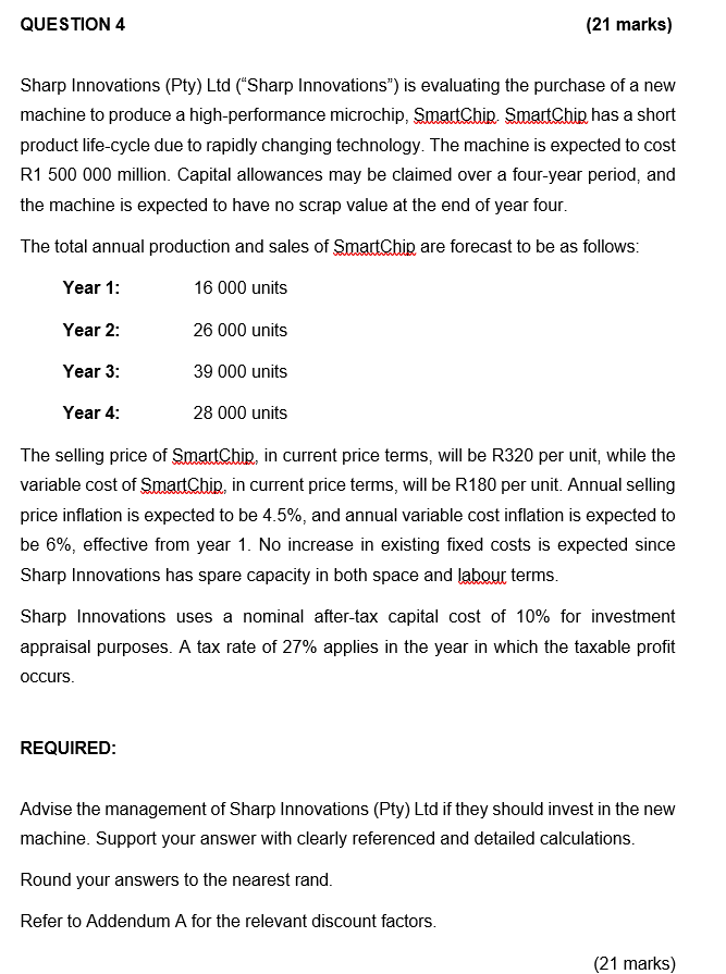 QUESTION 4 ( 2 1 marks ) Sharp Innovations ( Pty