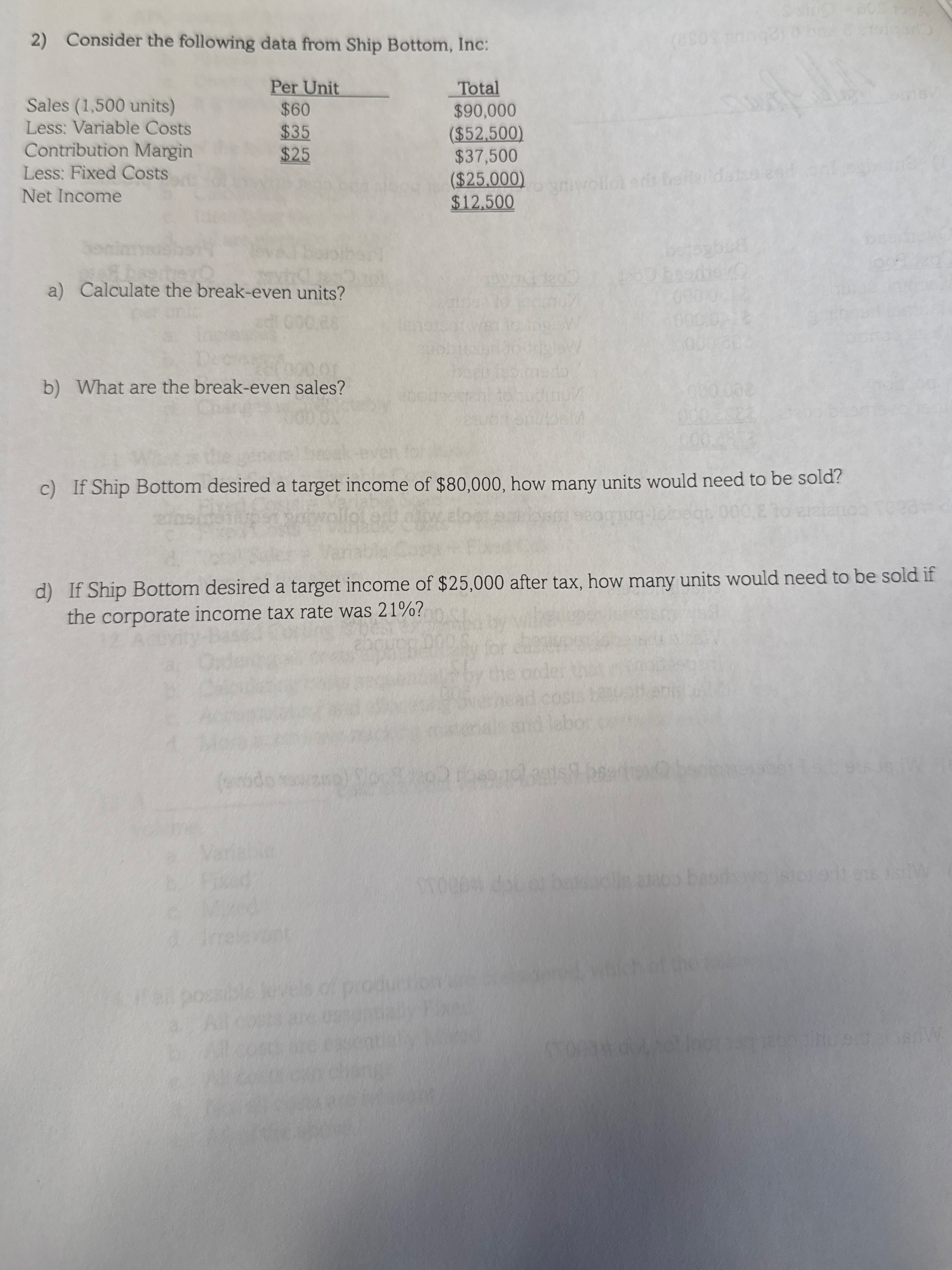 Consider the following data from Ship Bottom,