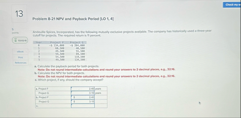 1 3 Problem 8 - 2 1 NPV and Payback Period ( LO 1